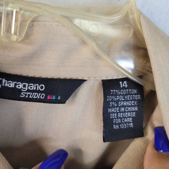 Sharagano Shirt Dress 14 Safari Button Front Roll Sleeve Detachable Belt New - Picture 8 of 11